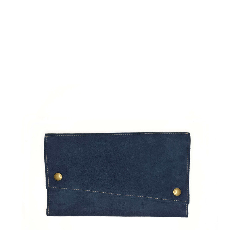 Leather Tri-fold Wallet - Blue Suede - Brynn Capella, leather accessories, usa