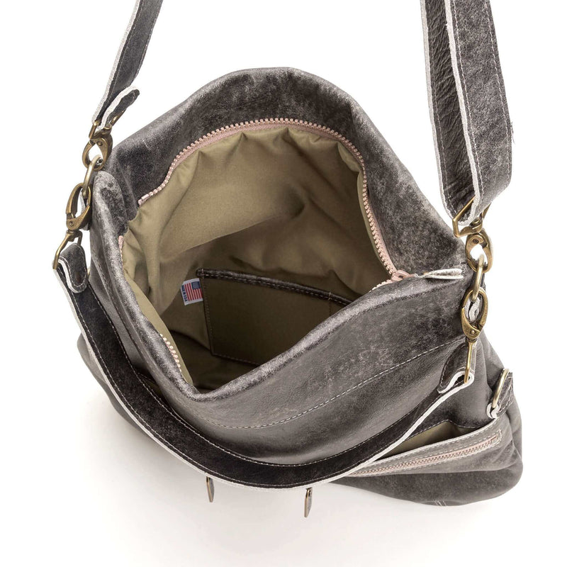 Convertible leather crossbody backpack, Black/Tan, USA made Large Crossbody Brynn Capella