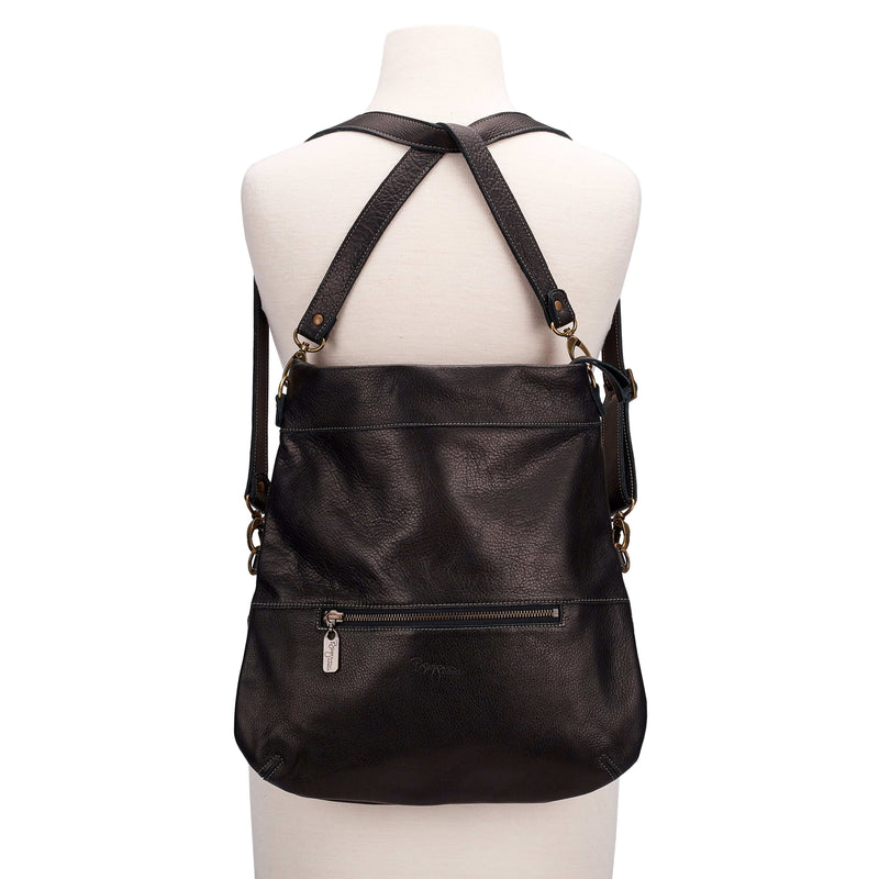 Convertible leather crossbody backpack, Black, USA made Medium Crossbody Brynn Capella