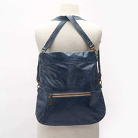 Blue distressed leather Mini Lauren Convertible Backpack Bag by Brynn Capella