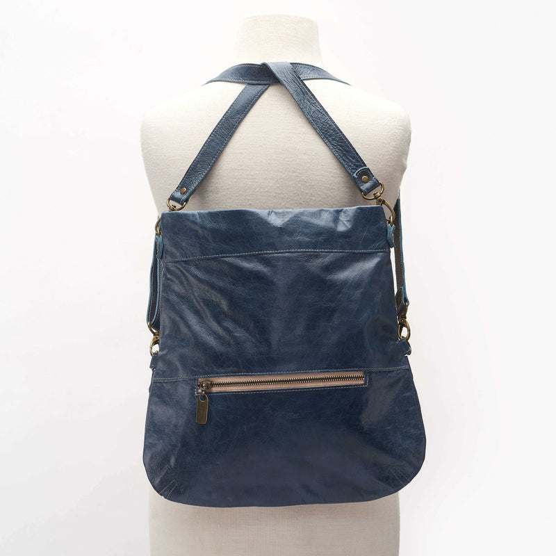 Convertible leather crossbody backpack, Blue, USA made Handbags Brynn Capella