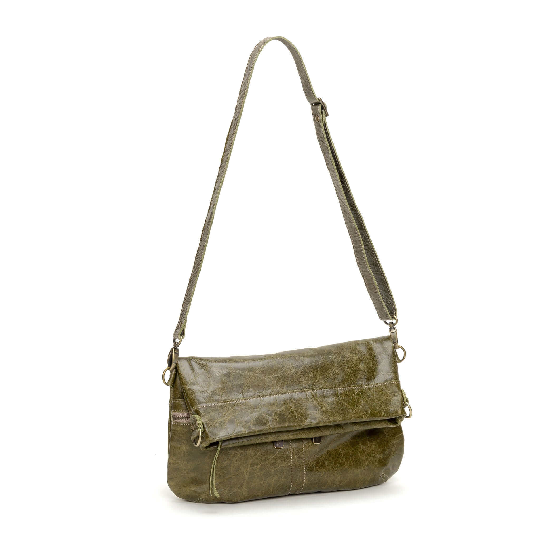 Convertible leather crossbody backpack, Green, USA made