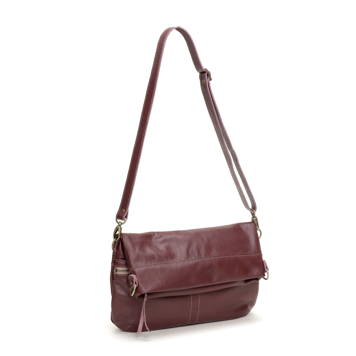 Convertible Leather Crossbody - Plum | Brynn Capella, made in the USA $428 best sellers, Finished Leather, Plum, Semi-Aniline Leather