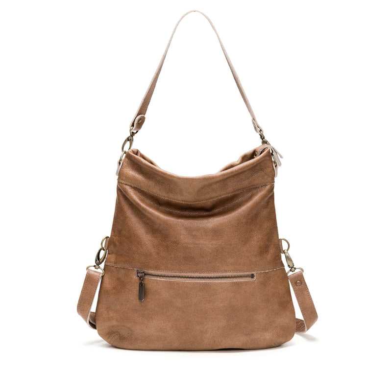 Convertible leather crossbody backpack, Tan, USA made Medium Crossbody Brynn Capella