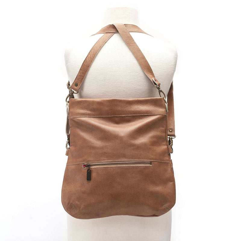 Convertible leather crossbody backpack, Tan, USA made Medium Crossbody Brynn Capella