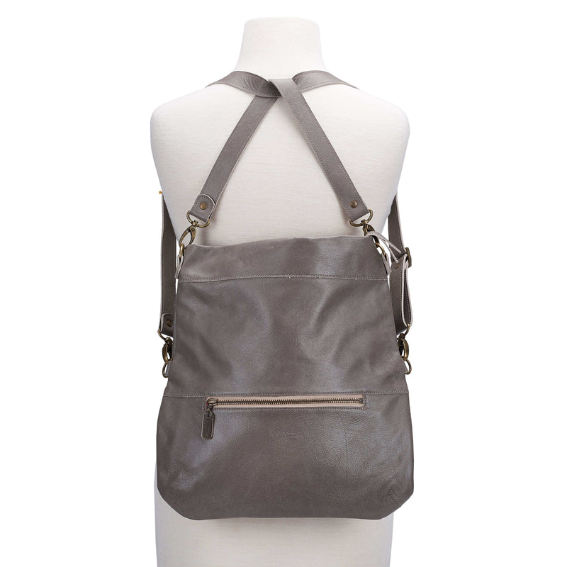 Convertible leather crossbody backpack, Grey, USA made Medium Crossbody Brynn Capella