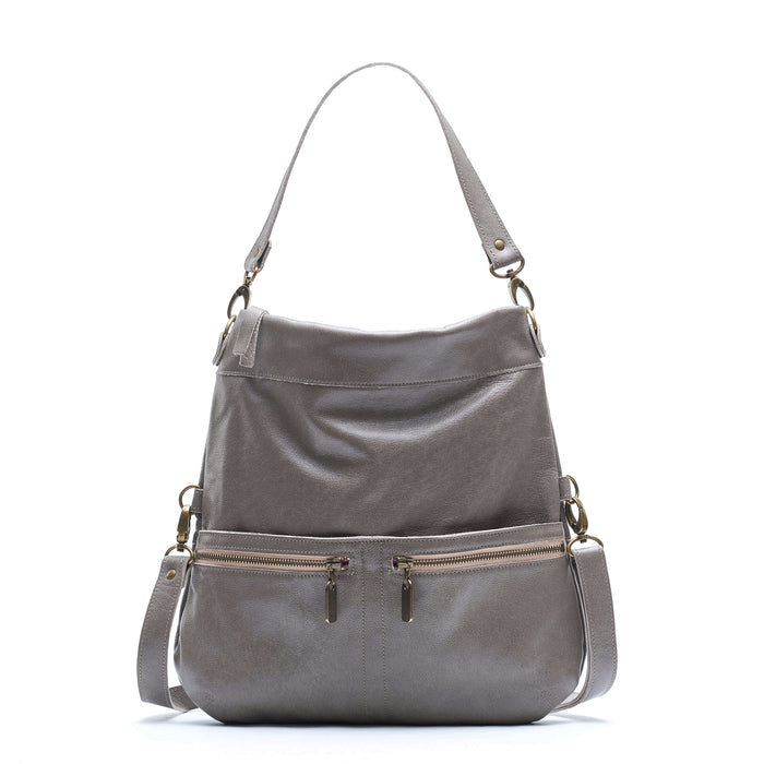 Convertible leather crossbody backpack, Grey, USA made Medium Crossbody Brynn Capella