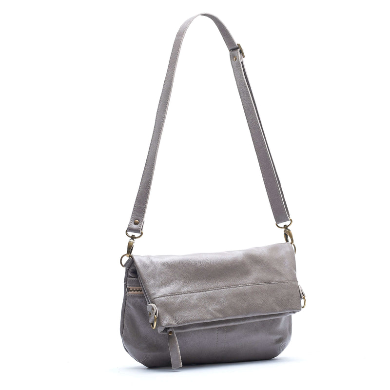 Convertible leather crossbody backpack, Grey, USA made Medium Crossbody Brynn Capella