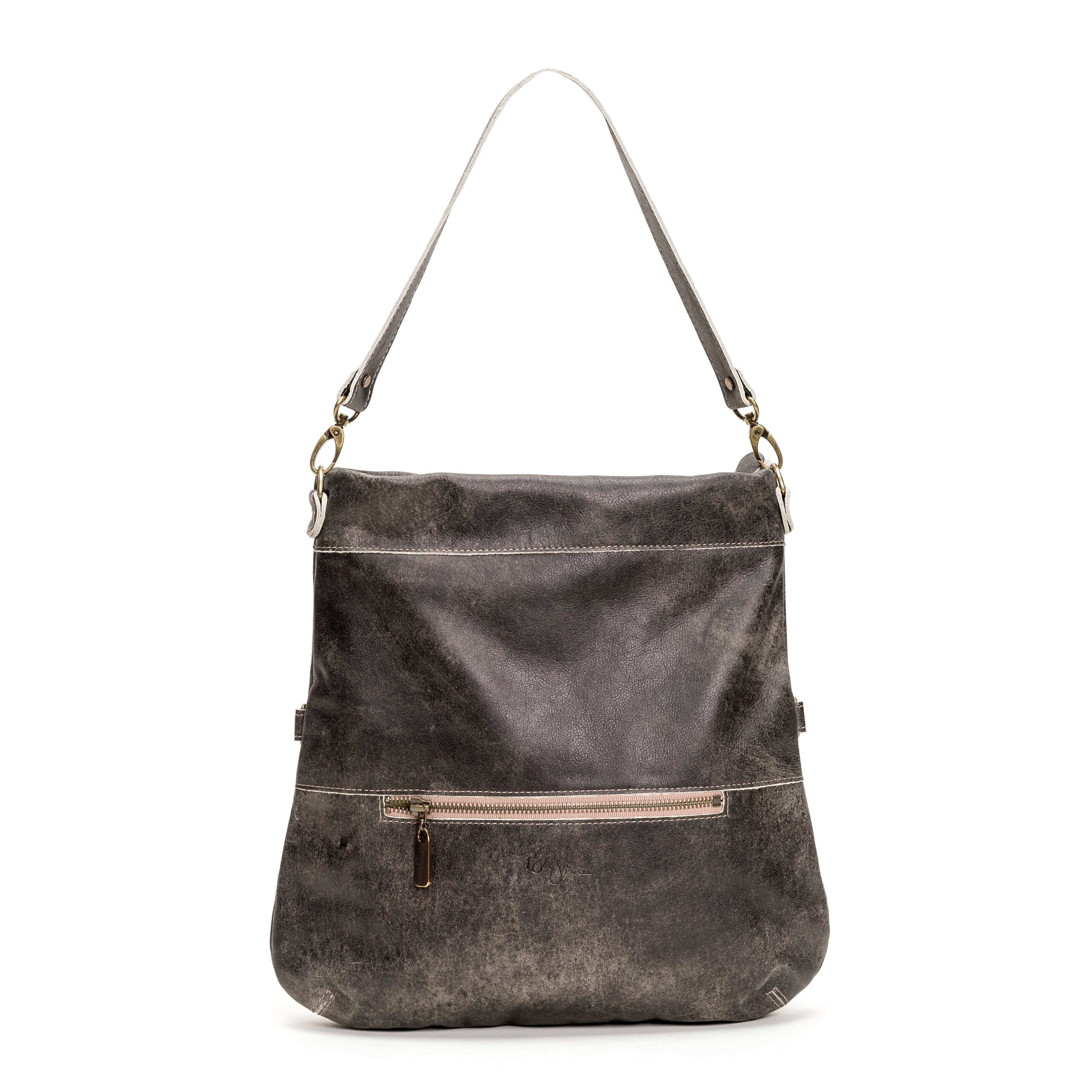 Convertible leather crossbody backpack, Charcoal, USA made