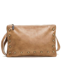 Studded Clutch Crossbody Bag - Golden Tan full grain leather - Brynn Capella, USA