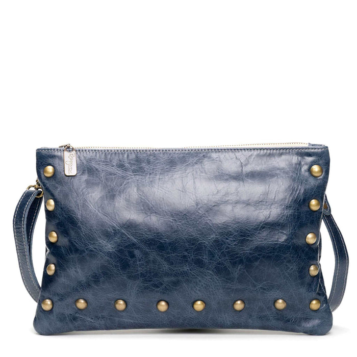 Studded clutch crossbody, Blue full-grain leather USA made, Handbags, Small Crossbody, Brynn Capella