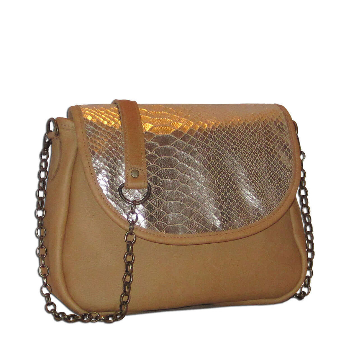 Sophie Mini Chain Crossbody - Golden Tan Snakeskin - Brynn Capella, Small Crossbody