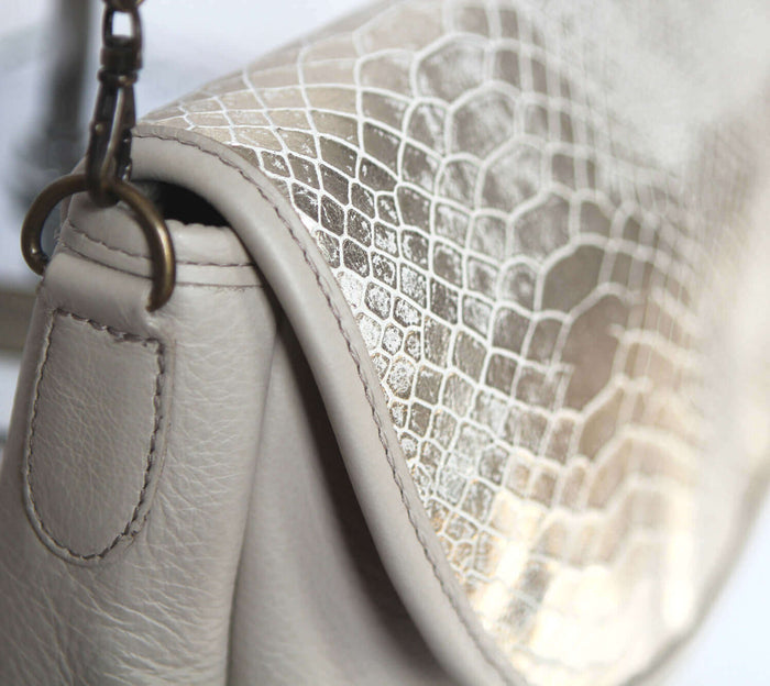 Sophie Mini Chain Crossbody - Silvery Vanilla Snakeskin - Brynn Capella, Small Crossbody