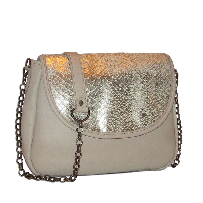 Sophie Mini Chain Crossbody - Silvery Vanilla Snakeskin - Brynn Capella, Small Crossbody