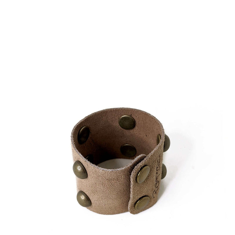 Tan suede leather studded bracelet, Brynn Capella, made in the USA